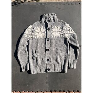 Vintage Aeropostale Snowflake Cardigan Gray Knit Sweater Men's Lg Y2K button‎ up